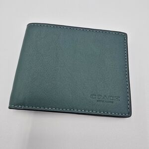 COACH C2695 Men's Wallet Teal & Navy Blue Leather Billfold EUC